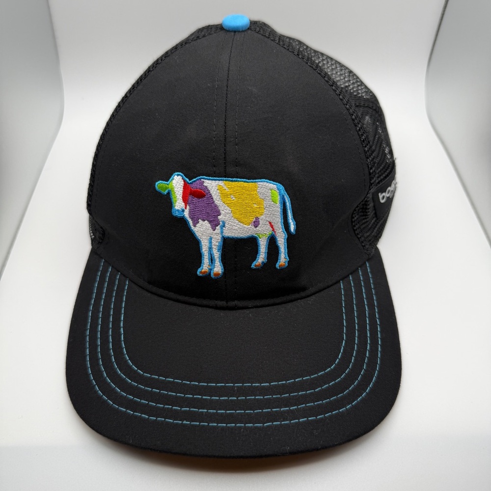 Black Mens Trucker Cap with Multicolor Cow Patch